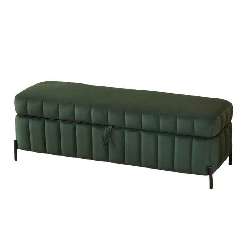 Velvet Storage Bed Bench with Hidden Compartment, Black Legs, 275LB