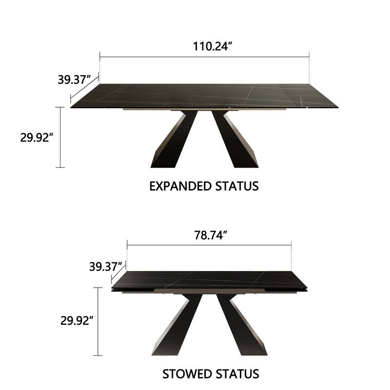 9 - Piece 110.24'' Extendable Sintered Stone Dining Table and 8 Leather Chairs Dining Set
