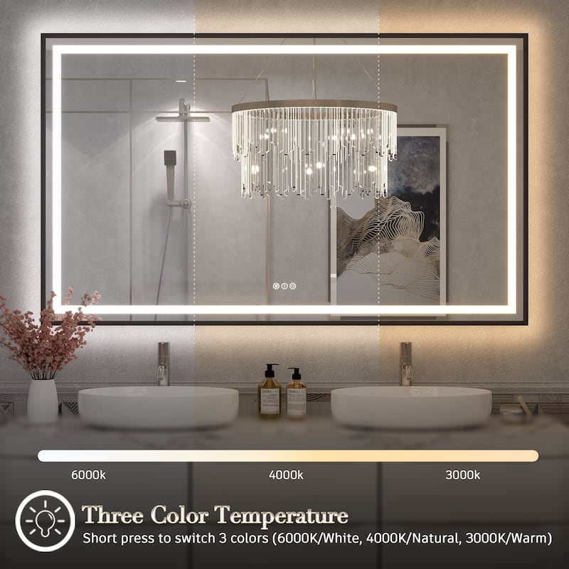 KIOTEE 24V Ultra-Bright LED Bathroom Mirror, Anti-Fog, Tempered Glass