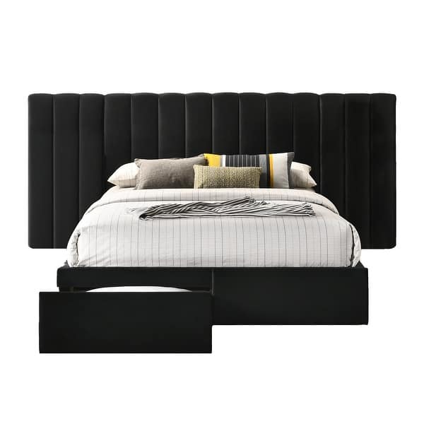 Faro Velvet Bed Frame With Extra Wide Headboard And Storage On Sale Overstock 31789786 Grey Queen