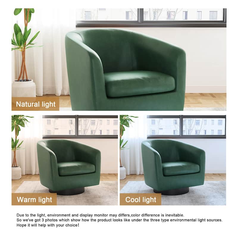Faux Leather Wide Seat Swivel Barrel Chair