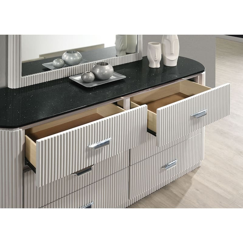 Contemporary Light Gray Reeded Bedroom Collection with Silver Accents