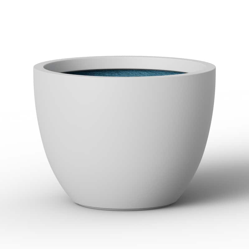 Concrete Round Planter with Enhanced Interior Pot with Drainage Holes - 17.3 x 13 in - Crisp White(Enhanced Interior)