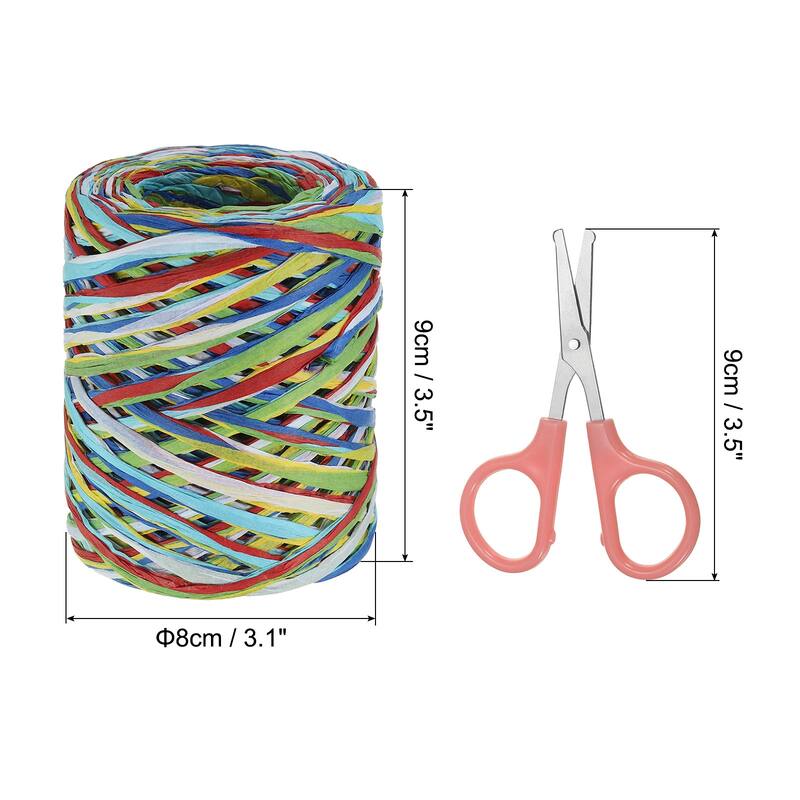 Raffia Ribbon, Natural Raffia String with Scissor, 218 Yards - Red, Navy Blue