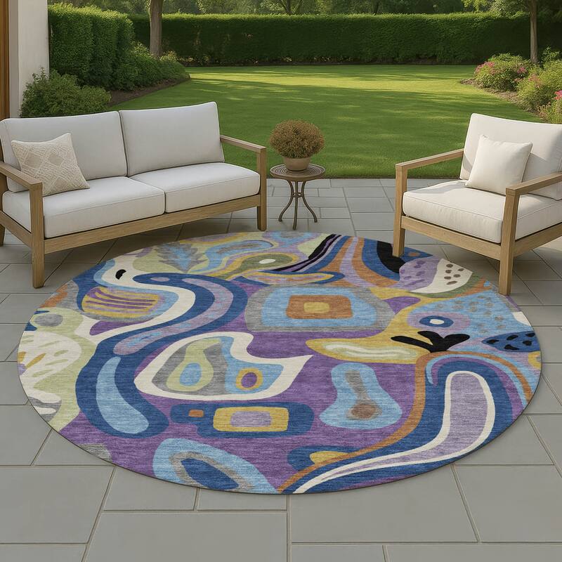 Machine Washable Indoor/ Outdoor Modern Picasy Chantille Rug - Purple - 8' x 8'