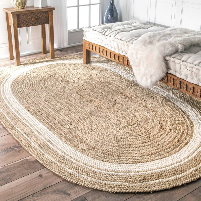 Nuloom Rikki Coastal Braided Jute Area Rug - 5' x 8' Oval - Off White