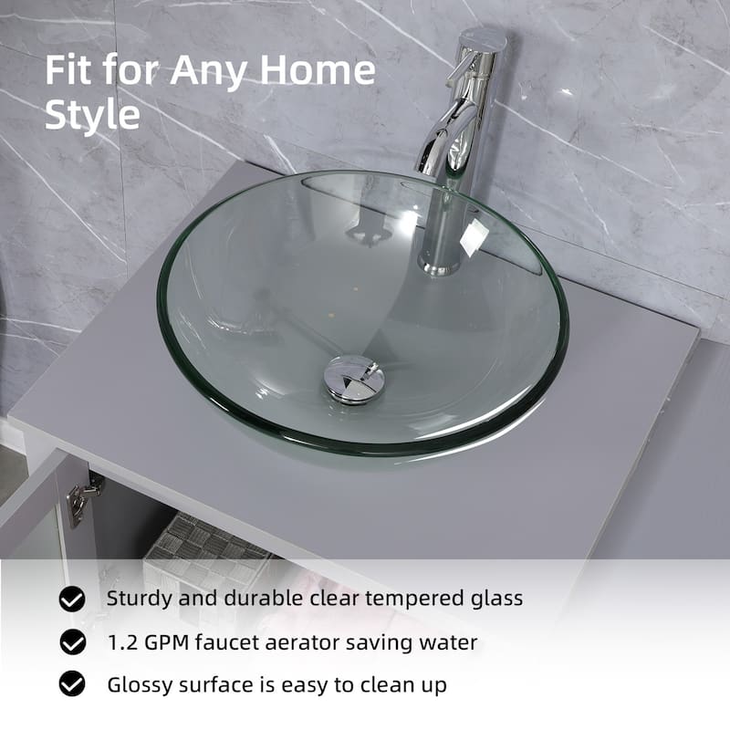 36" Bathroom Vanity Sink Gray Set with Side Cabinet Vessel Sink Mirror Faucet Combo