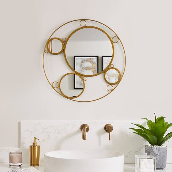 Uniquewise Decorative 19.75inch Round Frame Mirror Gold Metal Wall