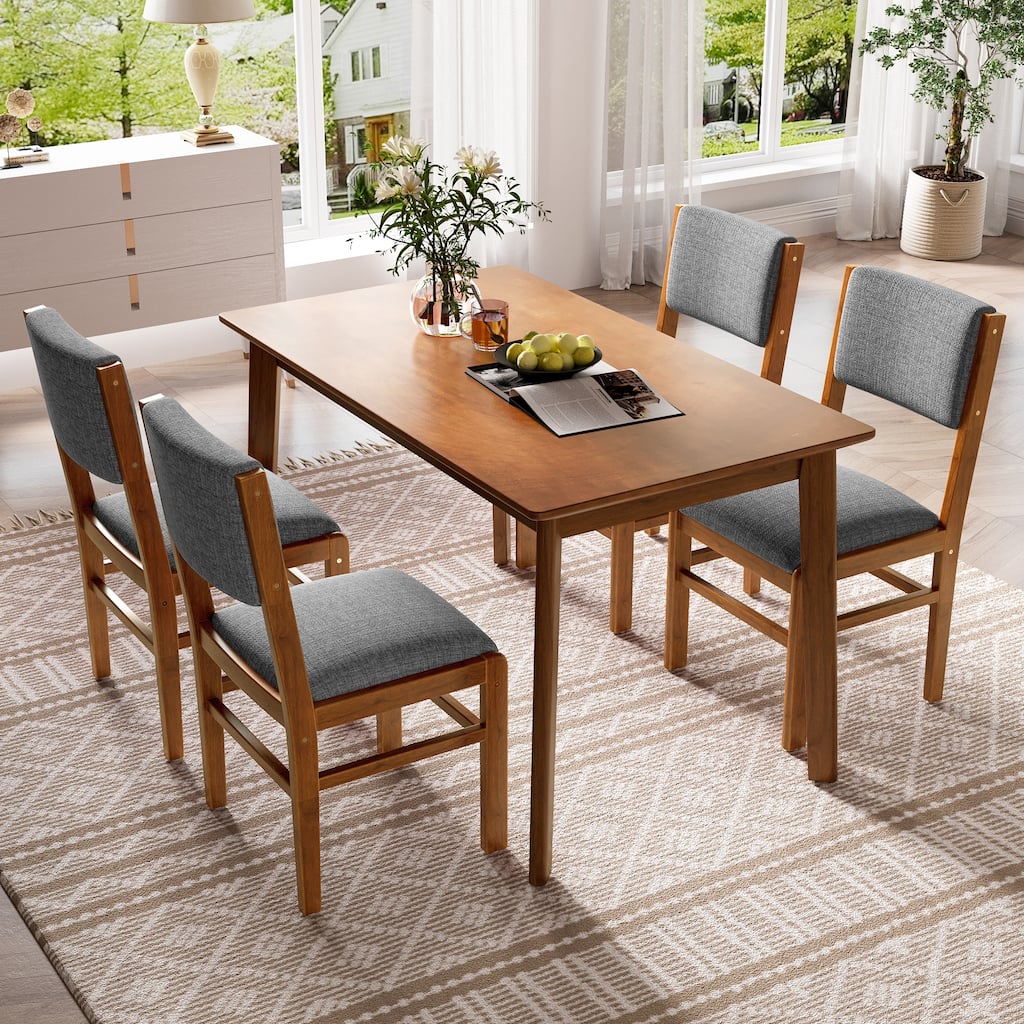 Modern 4 Piece Solid Wood Dining Chair Set with Cushions, Tilt Backrest for Dining Room Kitchen Bedroom Living Room