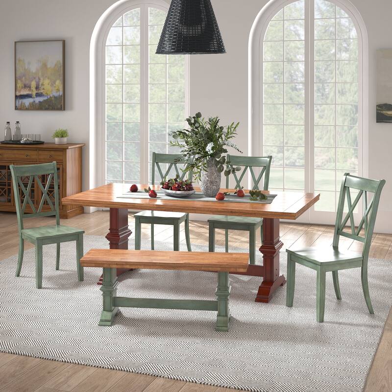 Ronda 78.7" Rectangular Solid Wood Top Dining Set with X-Back Chairs