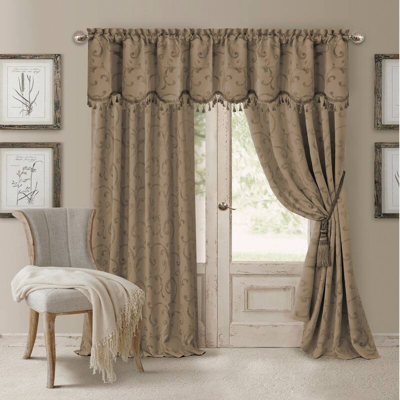 Elrene Mia Jacquard Blackout Scallop Window Valance - 52" w x 19" l - Taupe