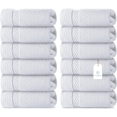 White Classic Luxury Cotton Washcloth 13x13 - Set of 12