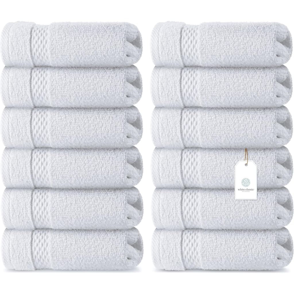 White Classic Luxury Cotton Washcloth 13x13 - Set of 12