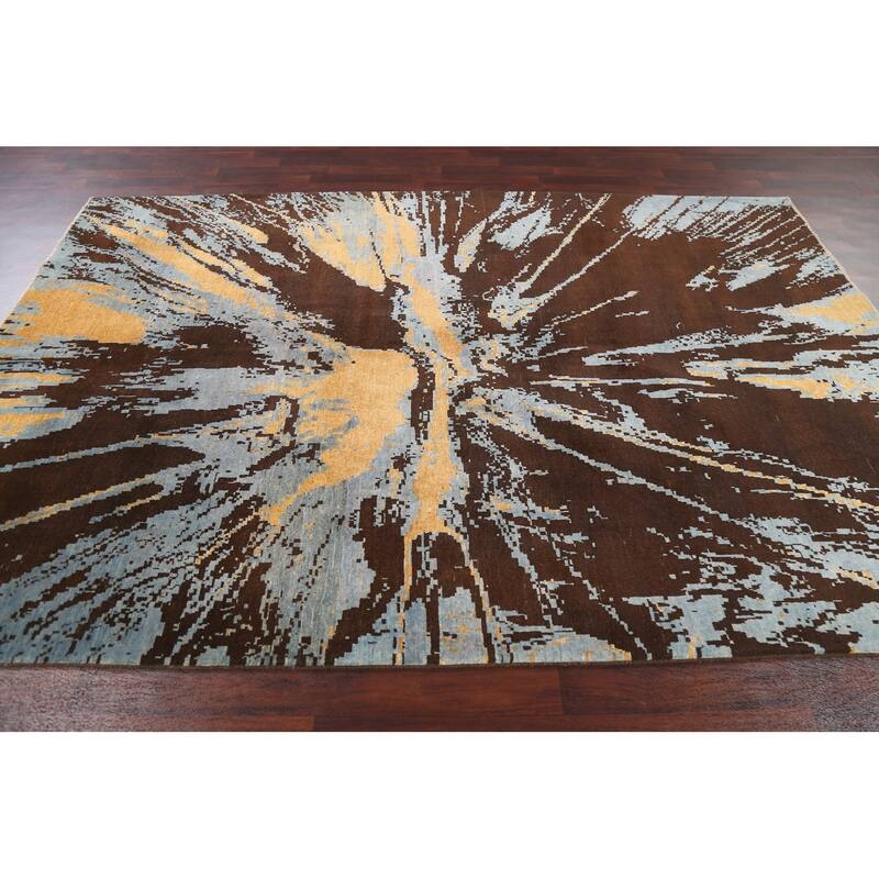 Contemporary Abstract Vegetable Dye Area Rug Hand-knotted Wool Carpet - 6'9" x 9'8"