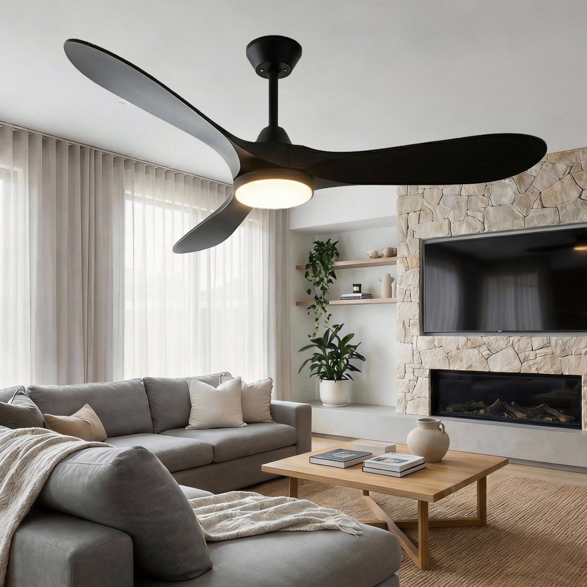 52" Ceiling Fans with Lights and Remote Control, Quiet Noiseless Reversible DC Motor, 6 Speeds, 3 CCT, Plastic Blades