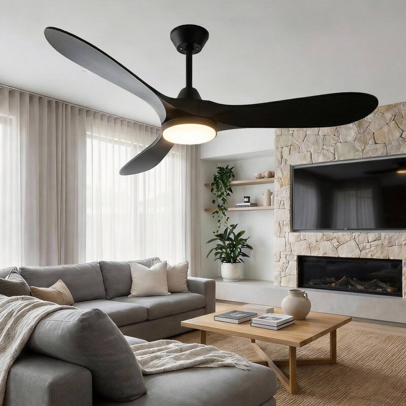 52" Quiet Ceiling Fans with Lights and Remote Control Reversible DC Motor,6 Speeds,3 Plastic Blades for Bedroom Living Room - Black
