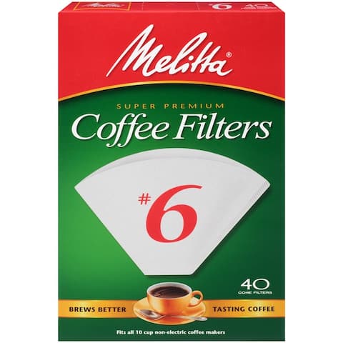 Melitta #6 Cone Coffee Filters, White, 40 Count