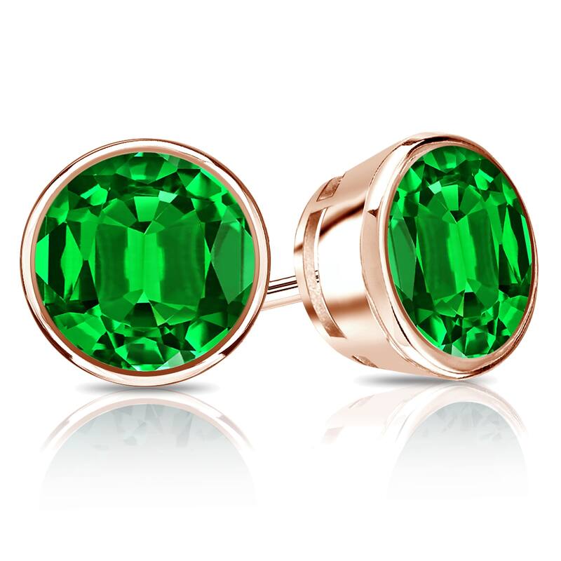 Auriya 14k Gold Lab Grown Gemstone Green Emerald Stud Earrings Round 0.25 to 5.00 ct. tw. Bezel Push-Back