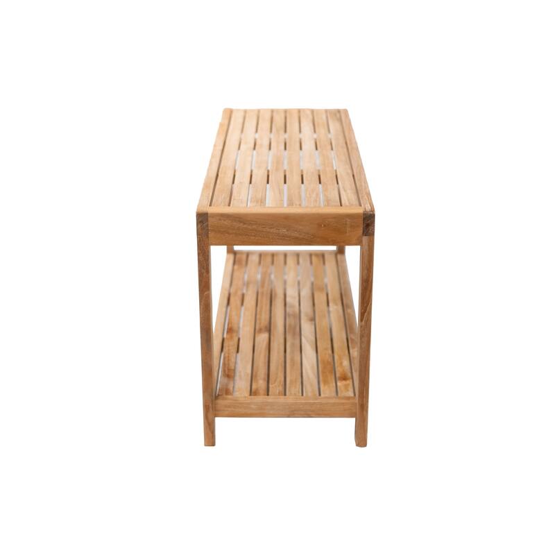 Nordic Style Natural Teak Spa Bench with Shelf 35″ - Beige