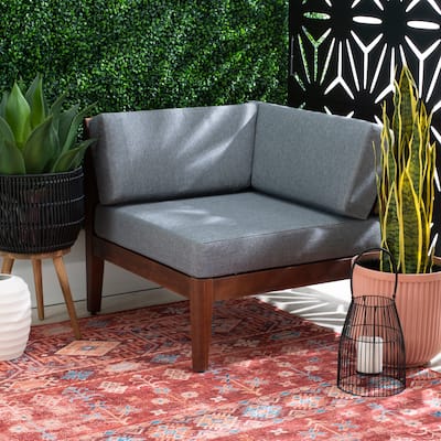 Sayre Outdoor Acacia Corner Chair with Cushion