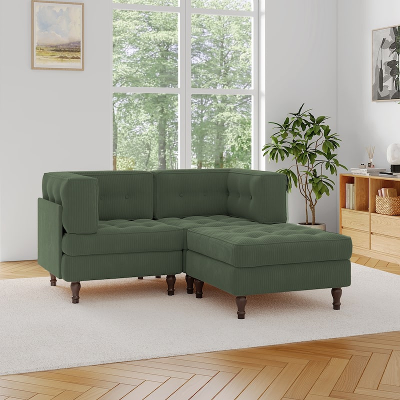 Corduroy Upholstered Modular Corner Sectional Sofa with Reversible Ottoman
