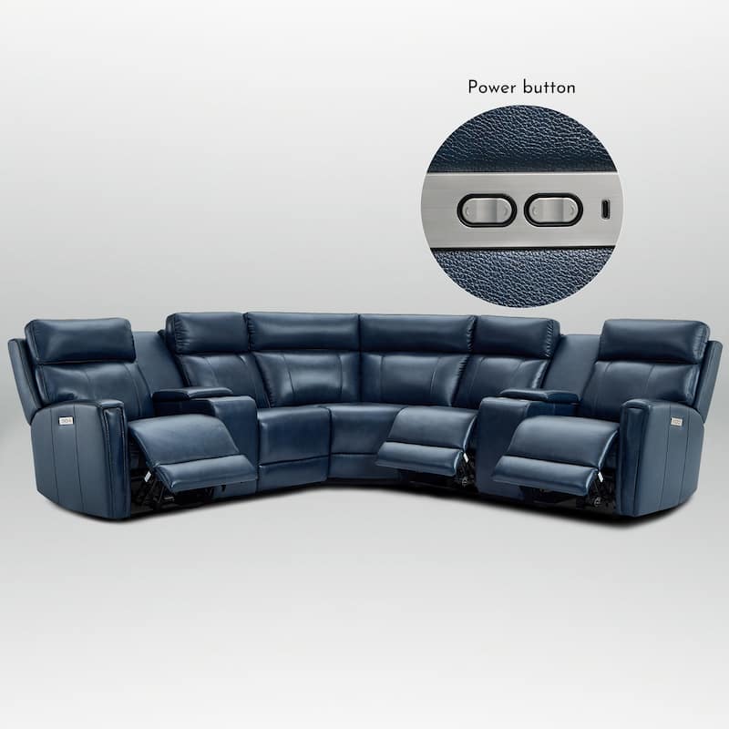 7PCS, 3 Power Recliners, Leather Reclining Sectional with Power Headrest & Lumbar, USB Port & USB-C Port