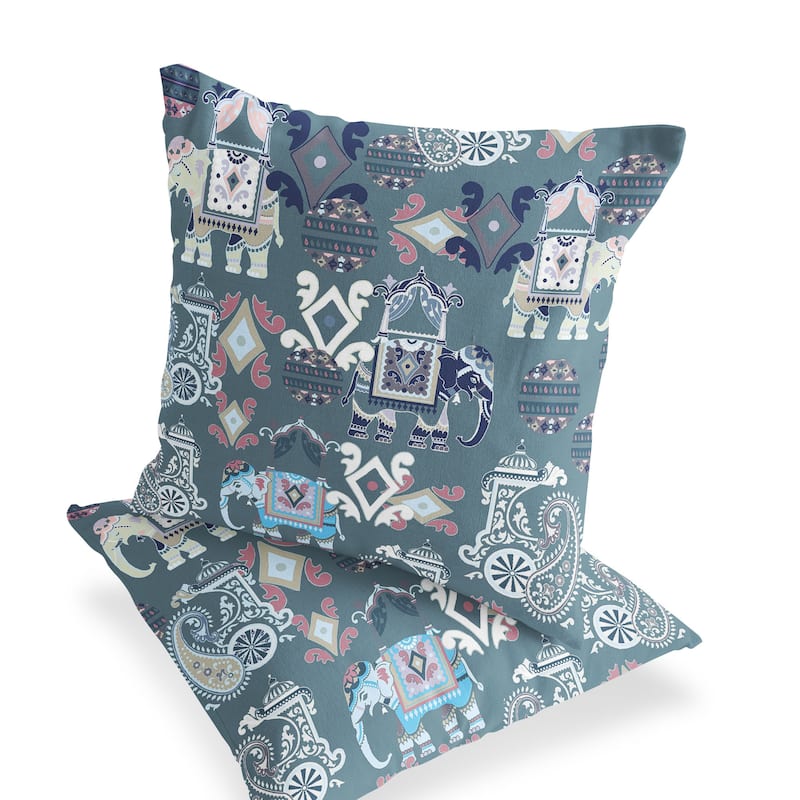 HomeRoots Set of Two 16" X 16" Gray and White Elephant Blown Seam Eclectic Indoor Outdoor Throw Pillow