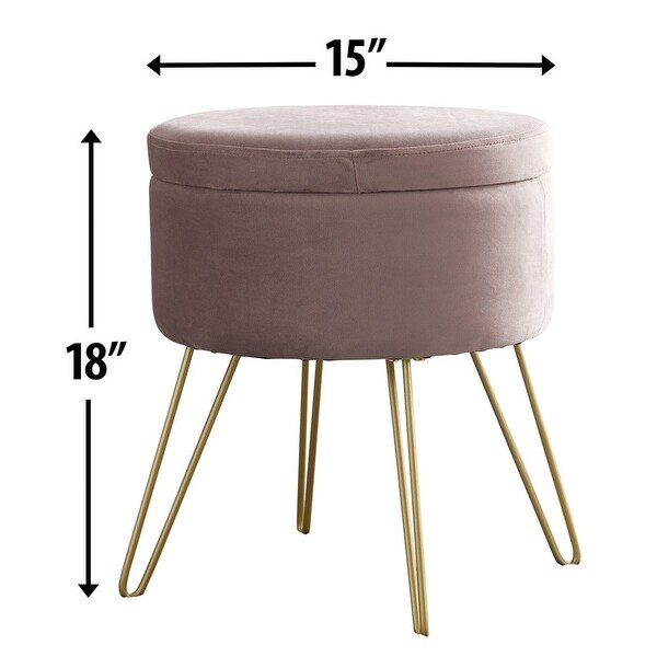Round Velvet Storage Ottoman with Tray Top Table