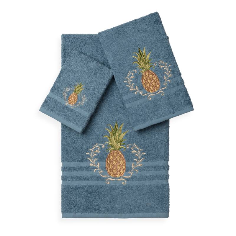 Authentic Hotel and Spa Turkish Cotton Pineapple Embroidered 3 piece Towel Set