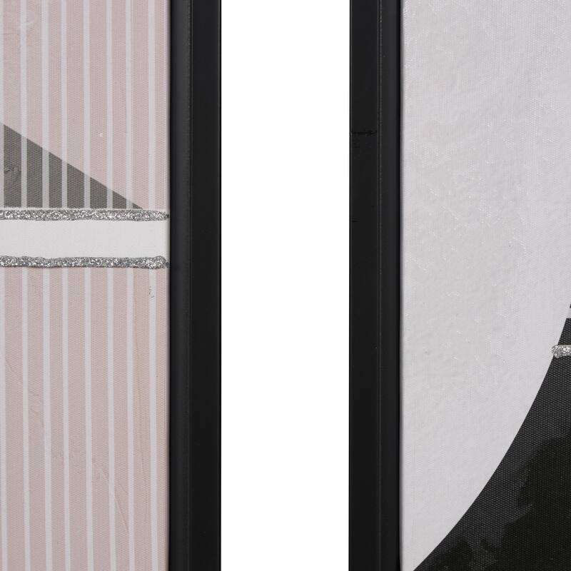 Canvas Abstract Mid Century Modern Geometric Living Room Framed Wall Art with Black Frames - Set of 2 Cream - Roche River Decor