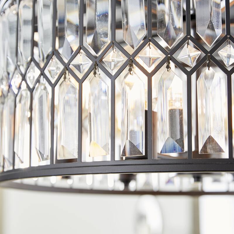 Metal Crystal Embellished 6 Light Room Chandelier with Link Chain - Black - Roche River Decor