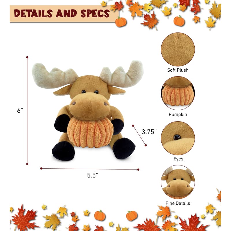 DolliBu Super Soft Moose Stuffed Animal with Pumpkin Decor Plush - 6 inches