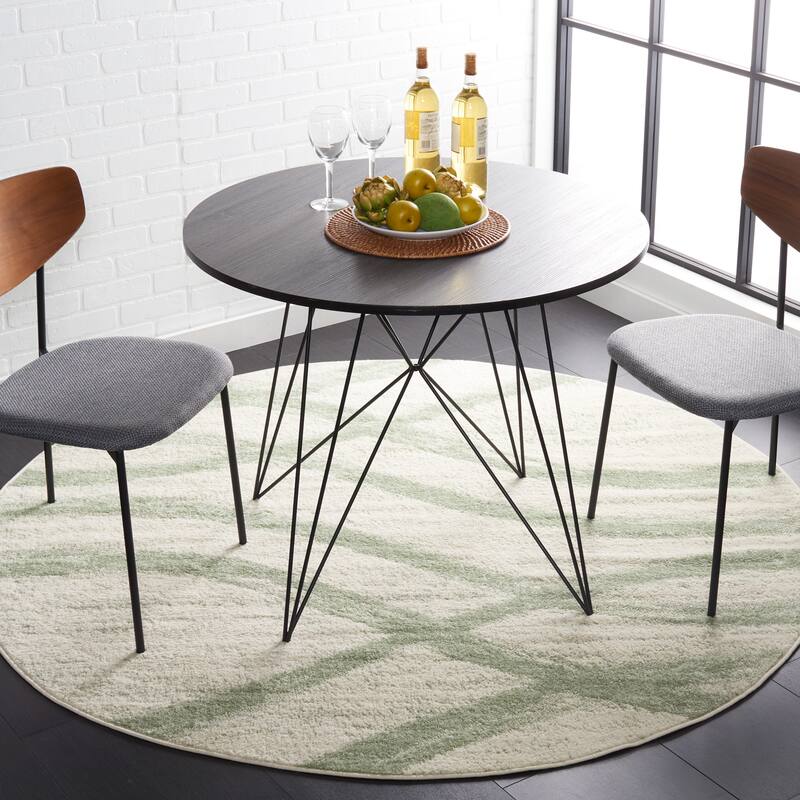 SAFAVIEH, Adirondack Vinni Modern Abstract Distressed Rug - 4' Round - Ivory/Sage