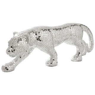 Mirrored Standing Panther with Glass Mosaic Pattern, Silver