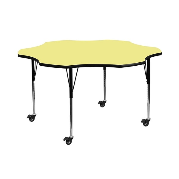 Offex 60" Mobile Flower Shaped Activity Table with Yellow Thermal Fused Laminate Top and Standard Height Adjustable Legs - N/A