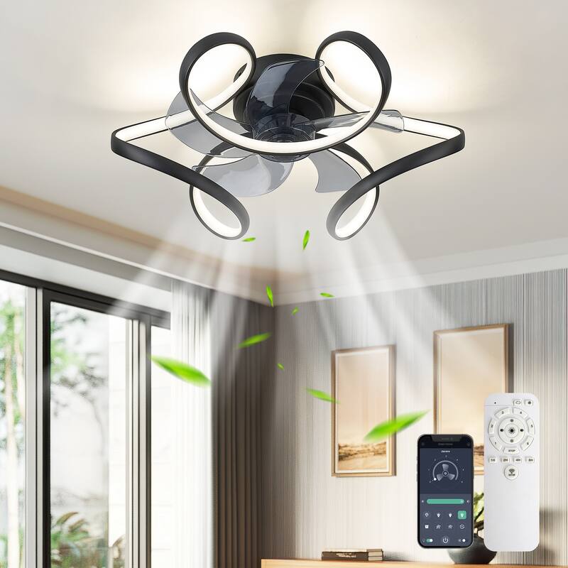 20" Indoor Black Low Profile Ceiling Fan with LED Light - 20 Inches