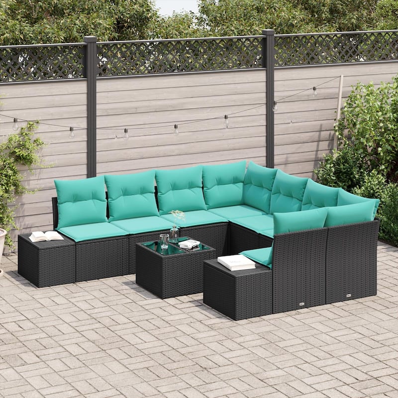 vidaXL 9 Piece Garden Sofa Set with Cushions - 103.9×92.1×27.2