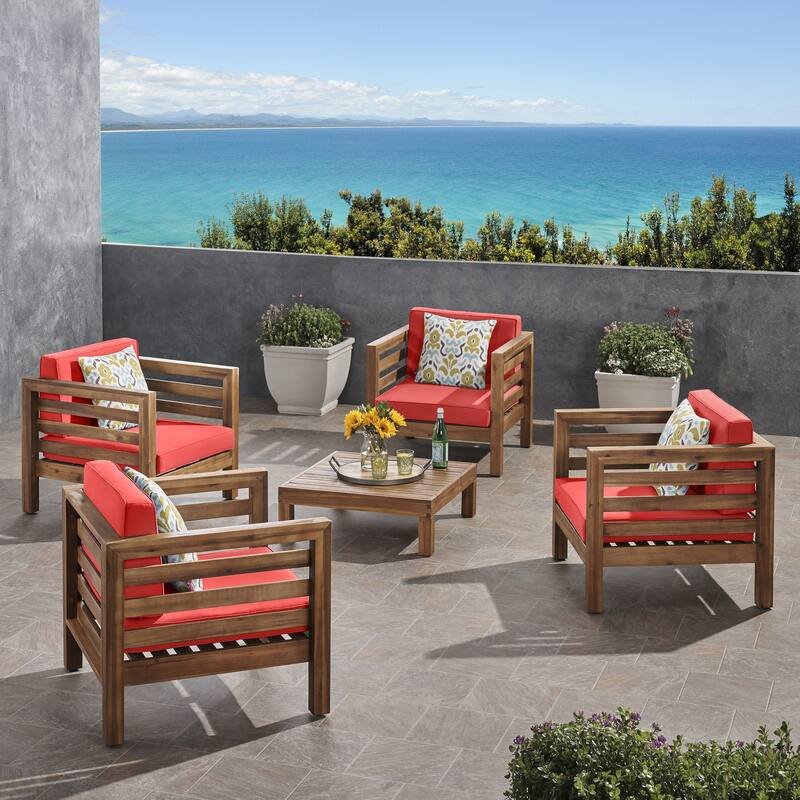 Oana Outdoor 4 Seater Acacia Wood Club Chair and Coffee Table Set by Christopher Knight Home