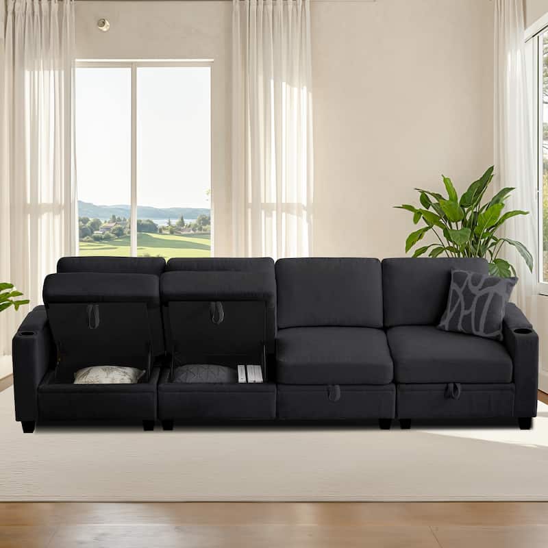 Chenille Sectional Sofa, Hidden Storage & Modular Design