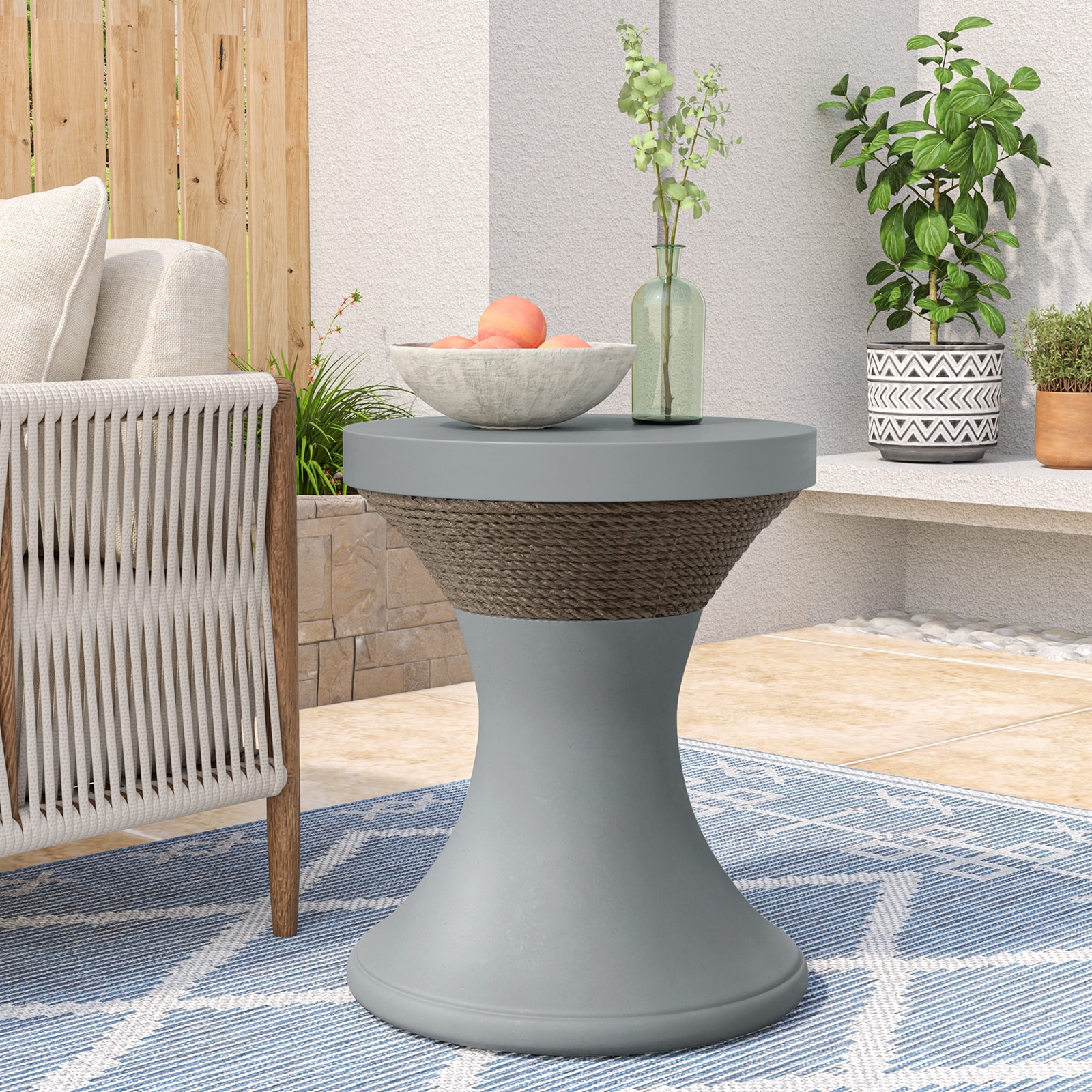 COSIEST Outdoor Round MgO Centerpiece Table, Lightweight Accent Table