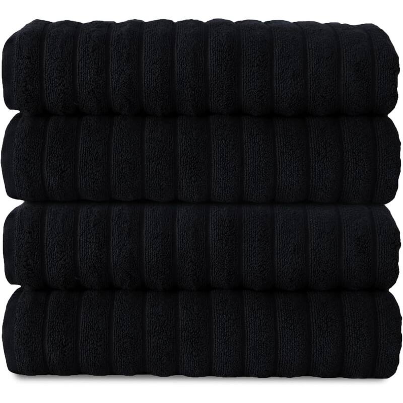 Brampton Turkish Cotton 4 Piece Bath Towels Set Heavyweight 27x54" - Black