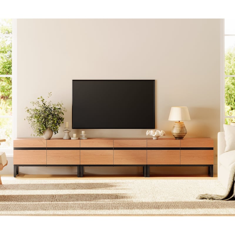 WAMPAT Modern TV Stand with Storage Cabinets, Wood Entertainment Center Media Console Table with Metal Legs for Living Room