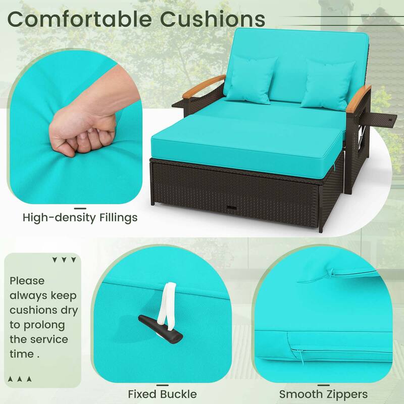 Costway Patio Rattan Daybed Set with Cushioned Loveseat & Storage - See Details