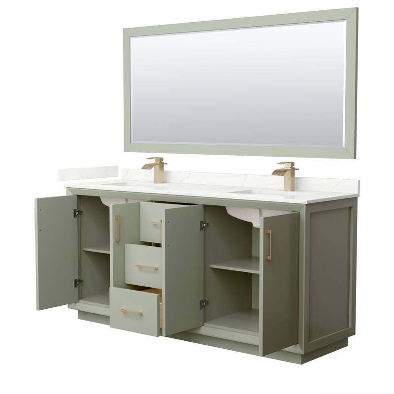 Strada 72-inch Double Vanity, Quartz Top, 70-inch Mirror