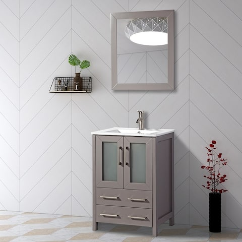 Vanity Art 24-Inch Single Sink Bathroom Vanity Set 2 Drawers, 1 Cabinet, 1 Shelf, Soft-Closing Doors with Free Mirror