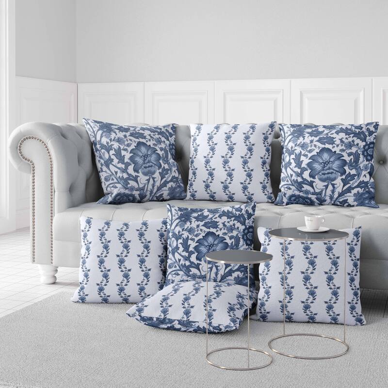 Skyblue And Darkgrey Mughal Era Garden Treasures Indoor/Outdoor Throw Pillow Zipper