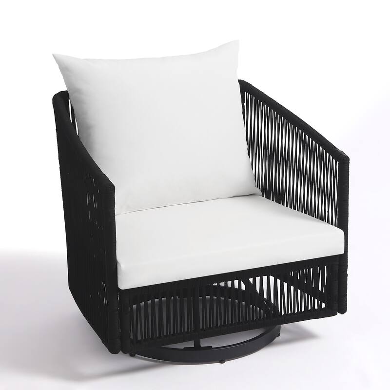 3-Piece Outdoor Patio Swivel Chair Set with Cushions and Side Table