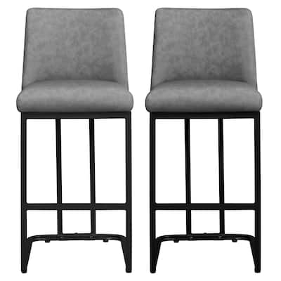 Yaheetech Counter Stools Set of 2 with Back Faux Leather Barstools with Metal Stand