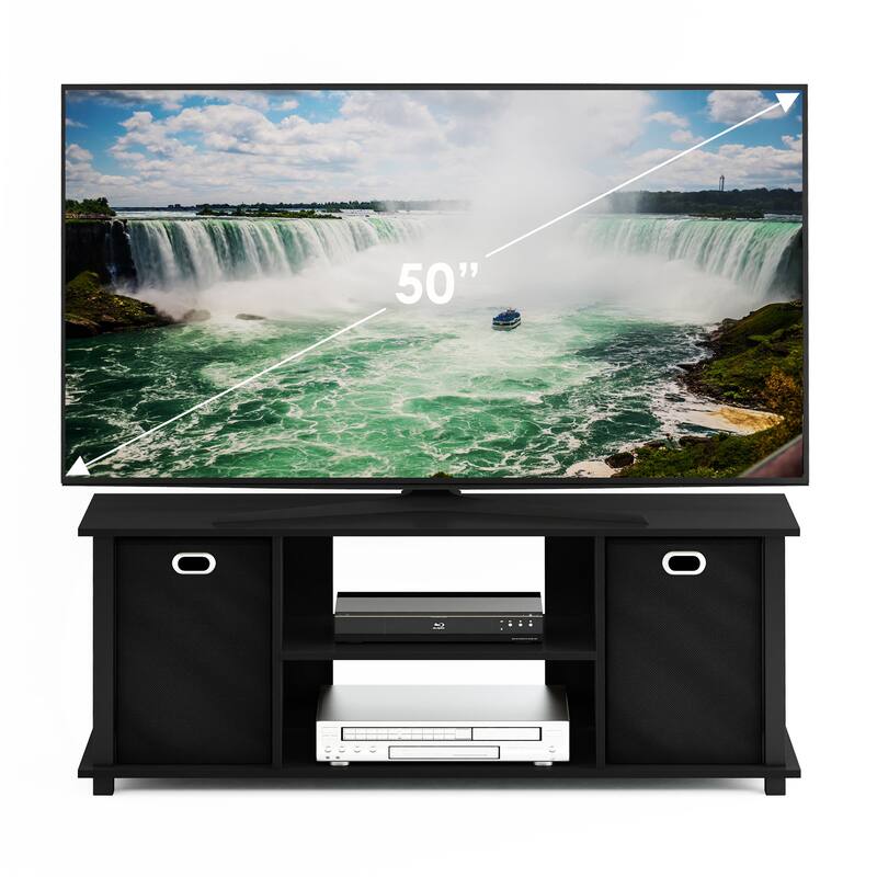 Porch & Den Tompkins Black MDF Entertainment Center with Storage Bins