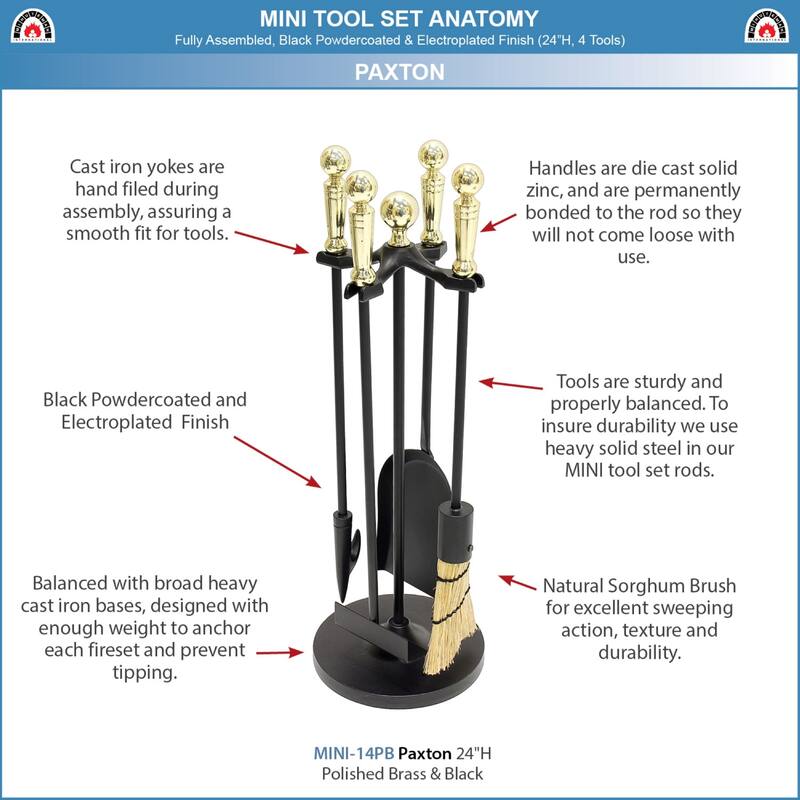 Achla Designs Paxton Set of 5 Mini Fireplace Tools, 22 Inch Tall